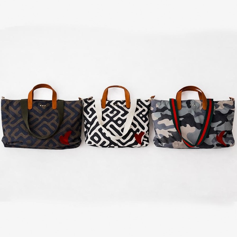 Chelsie Canvas Printed Tote - Black/White Geometric - Bexa Boutique