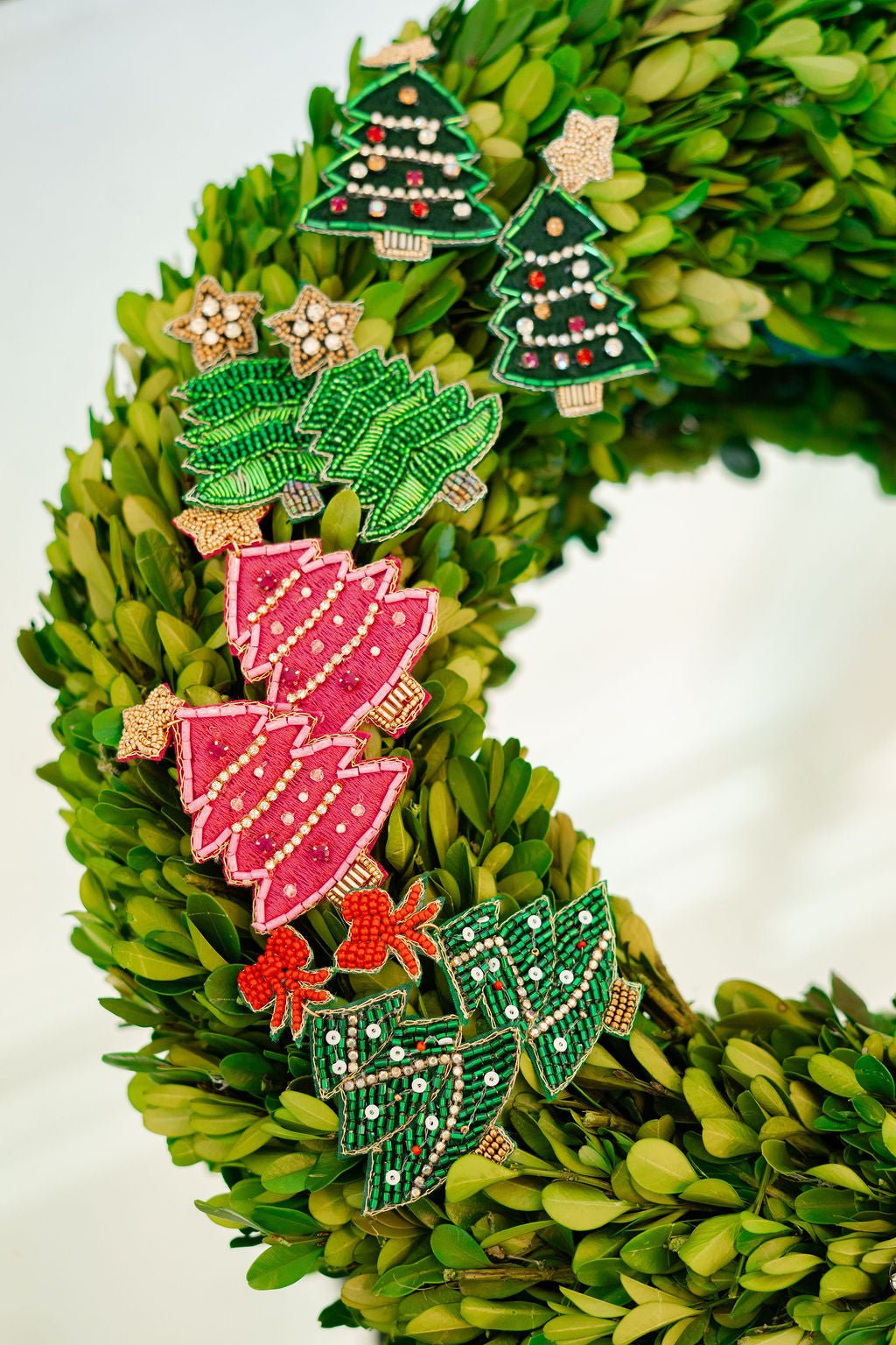 Christmas Tree Beaded Earring  - Gold Star Top