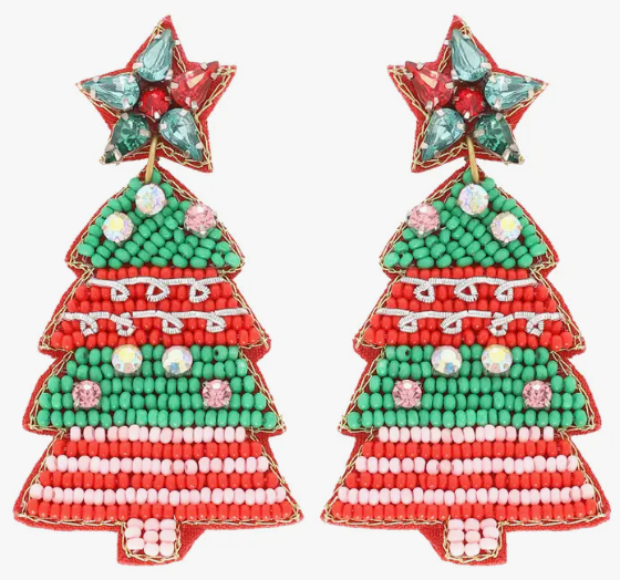 Jeweled Layered Christmas Tree Beaded Earrings - Bexa Boutique