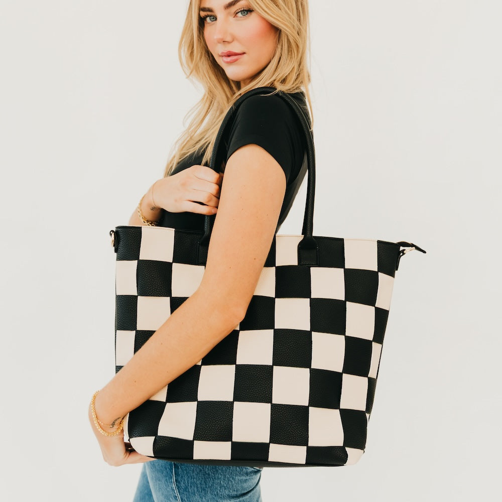 Courtney Checkered Tote - Checkered Black - Bexa Boutique