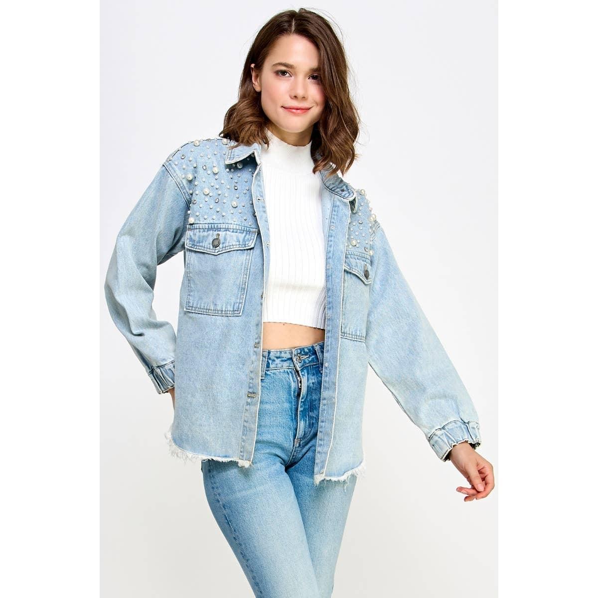 Pearl and Rhinestone Denim Jacket