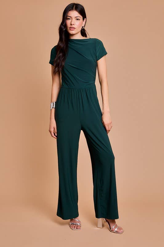 Cowl Tunic Neck Short Sleeve Jumpsuit