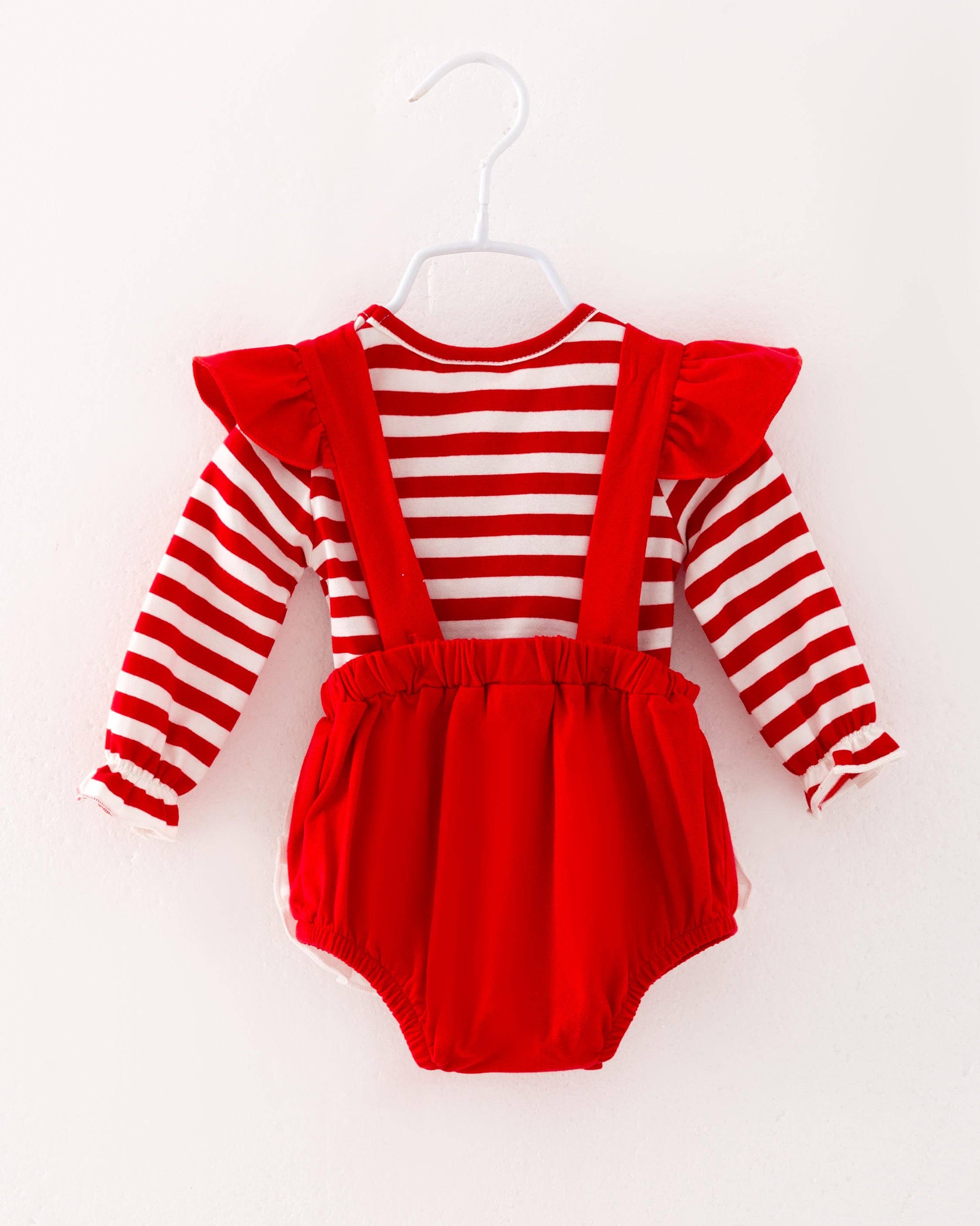 Christmas Red Stripe Santa Baby Girl Romper Clothes