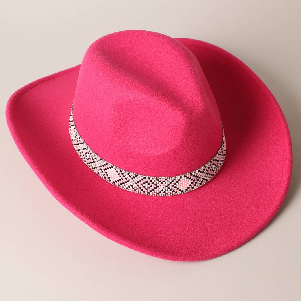 Vegan Felt with Aztec Beaded Trim Cowboy Hat