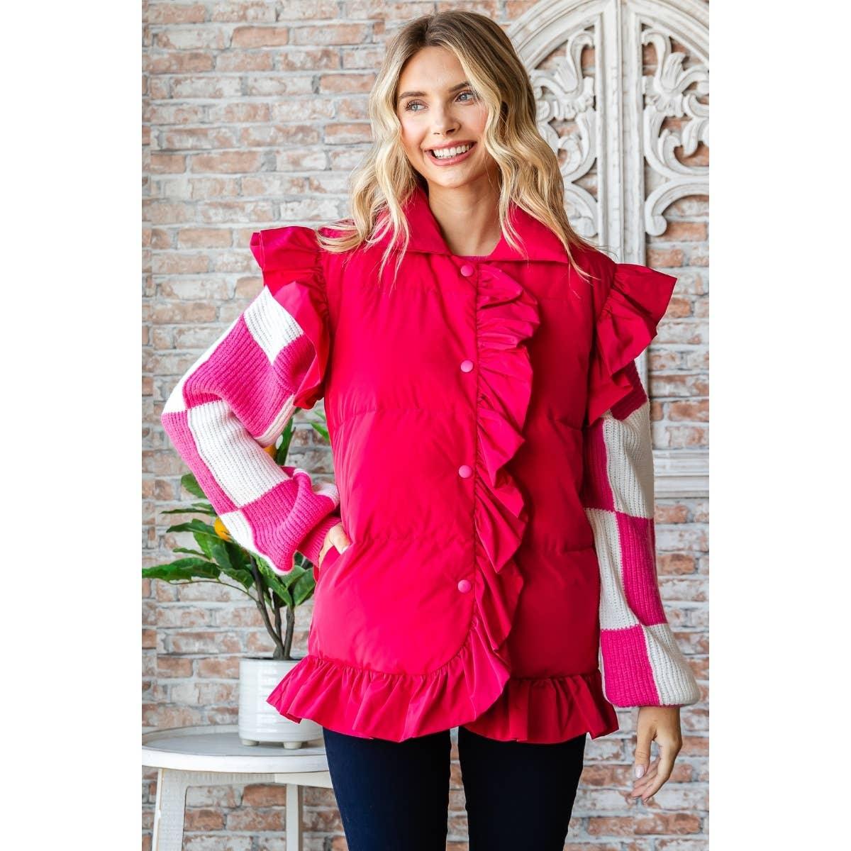 Ruffle Sleeve and Front Padded Vest