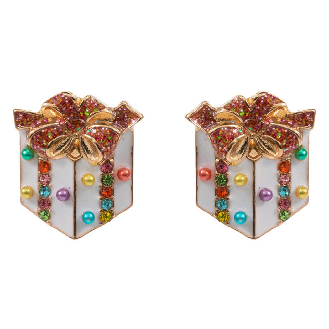 Christmas Gift Box Enamel Earrings