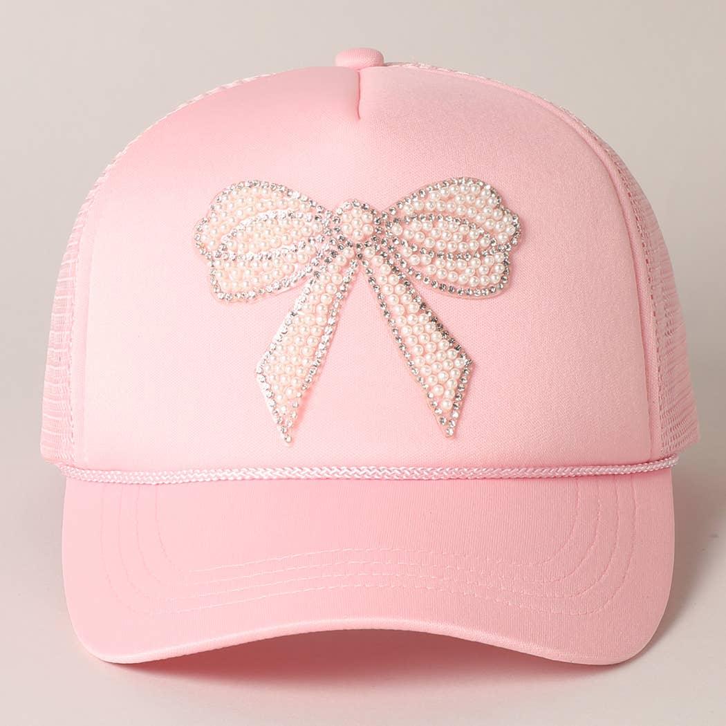 Rhinestone Bow Patch Foam Mesh Back Trucker Hat