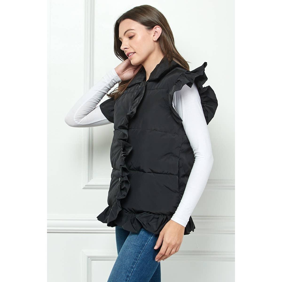 Ruffle Sleeve and Front Padded Vest