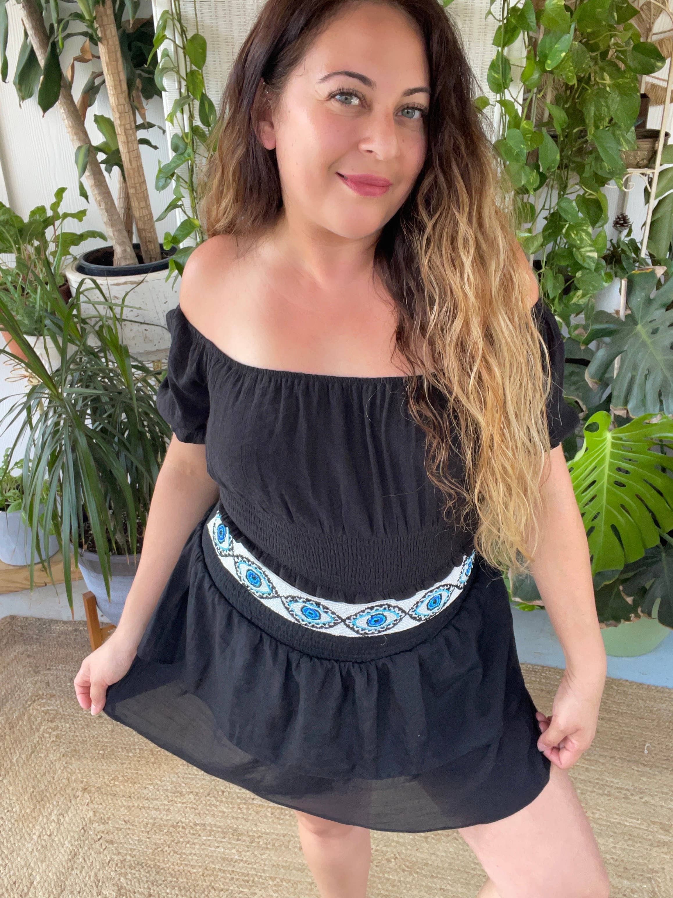 Hand beaded Evil eye hat band or belt