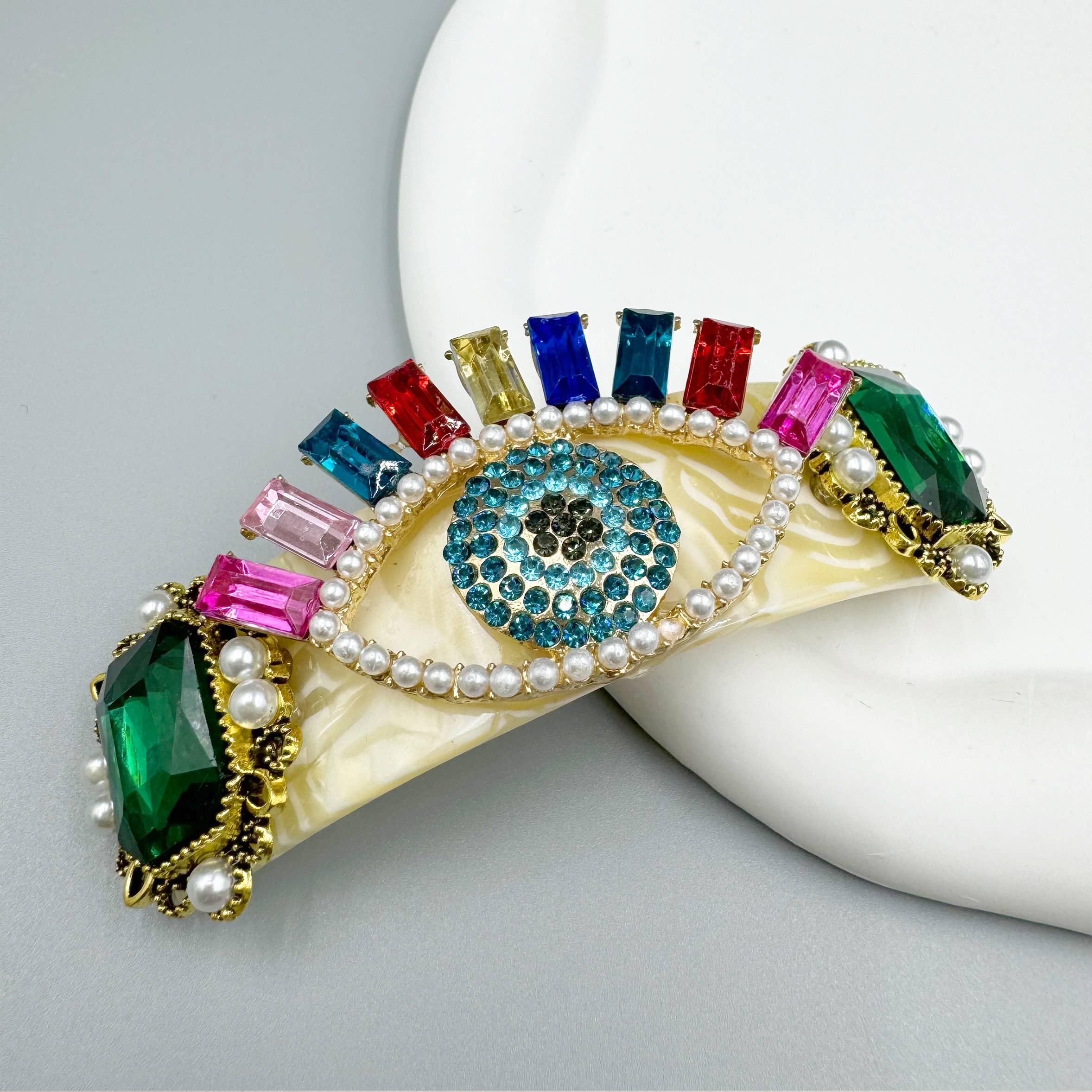 Evil Eye Rhinestone Hair French barrette