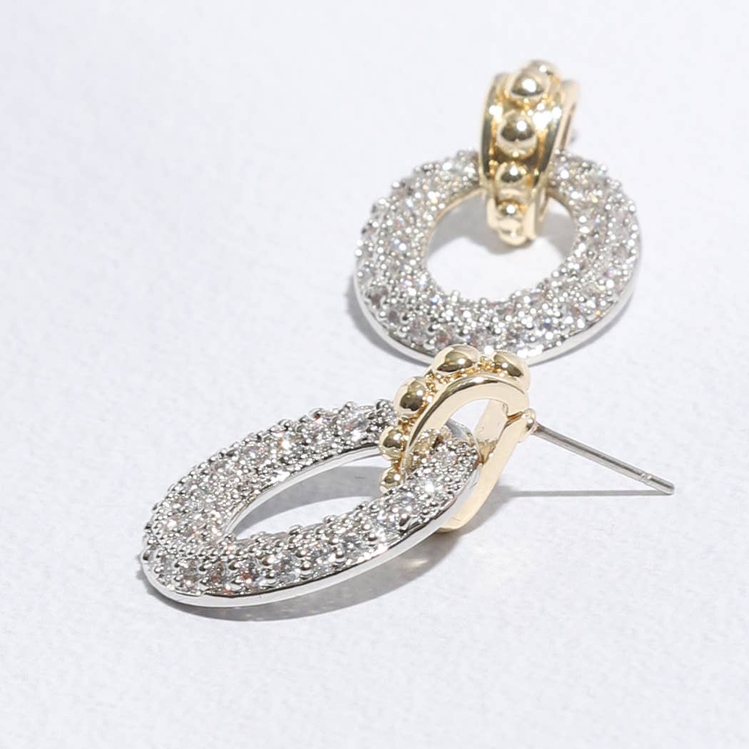 Door Knocker Inspired CZ Two-Toned Post Earrings