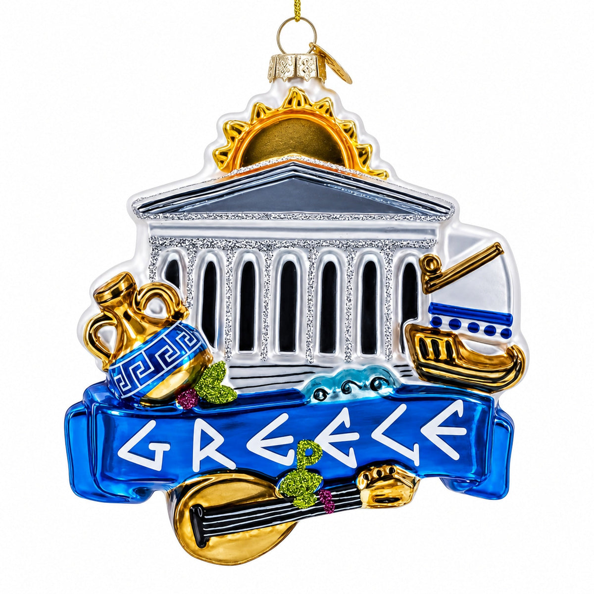 Landmarks and Symbols of Greece Glass Christmas Ornament