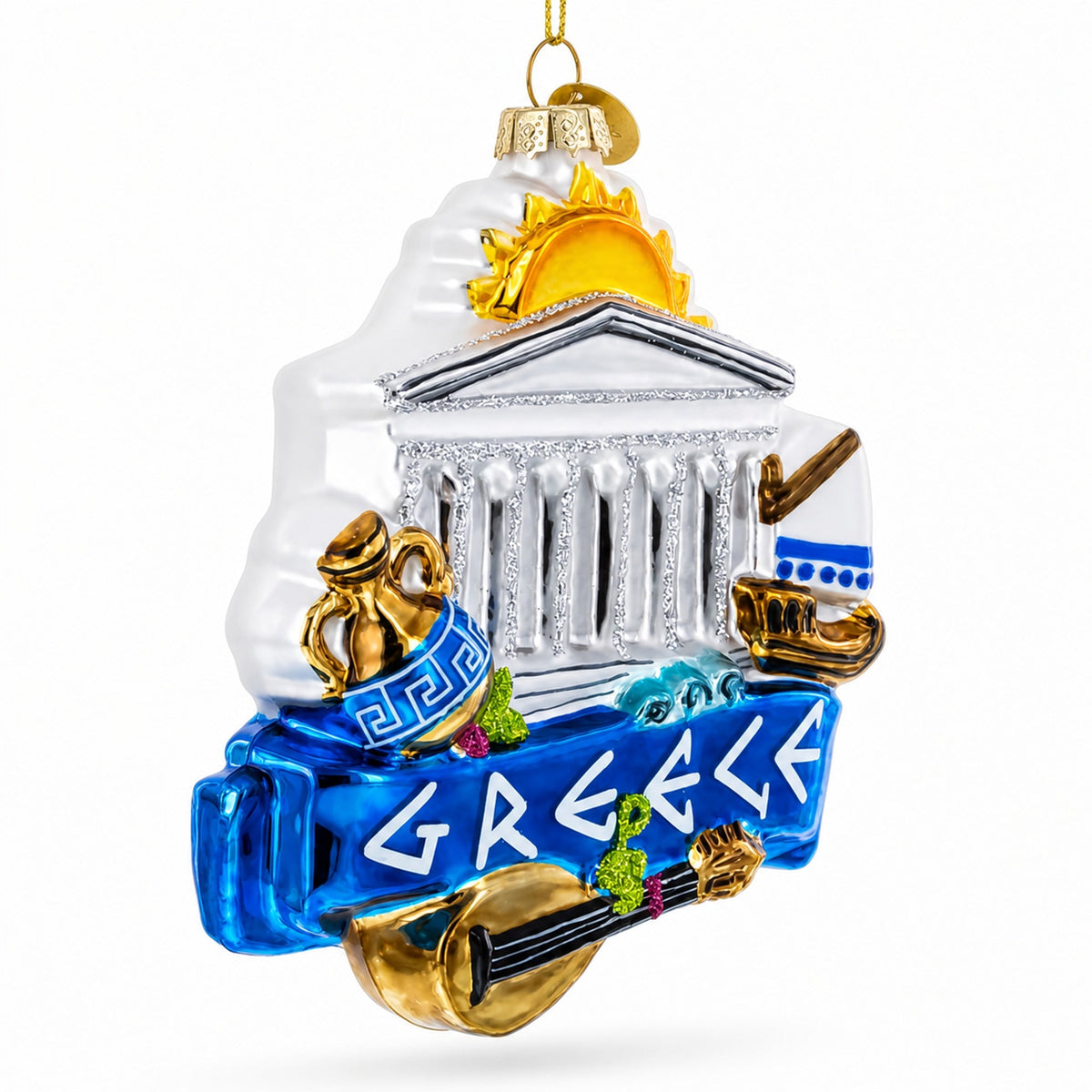 Landmarks and Symbols of Greece Glass Christmas Ornament