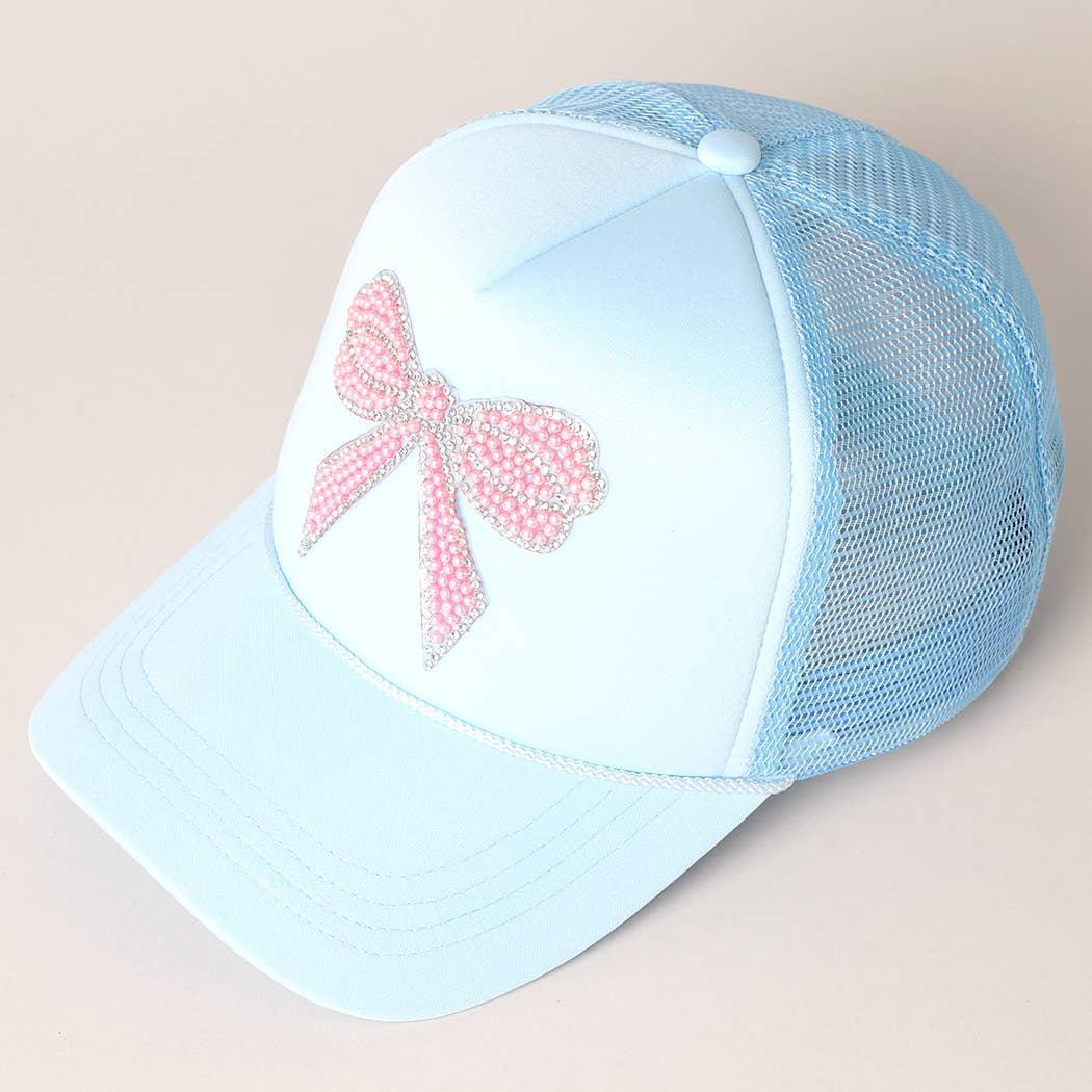 Rhinestone Bow Patch Foam Mesh Back Trucker Hat