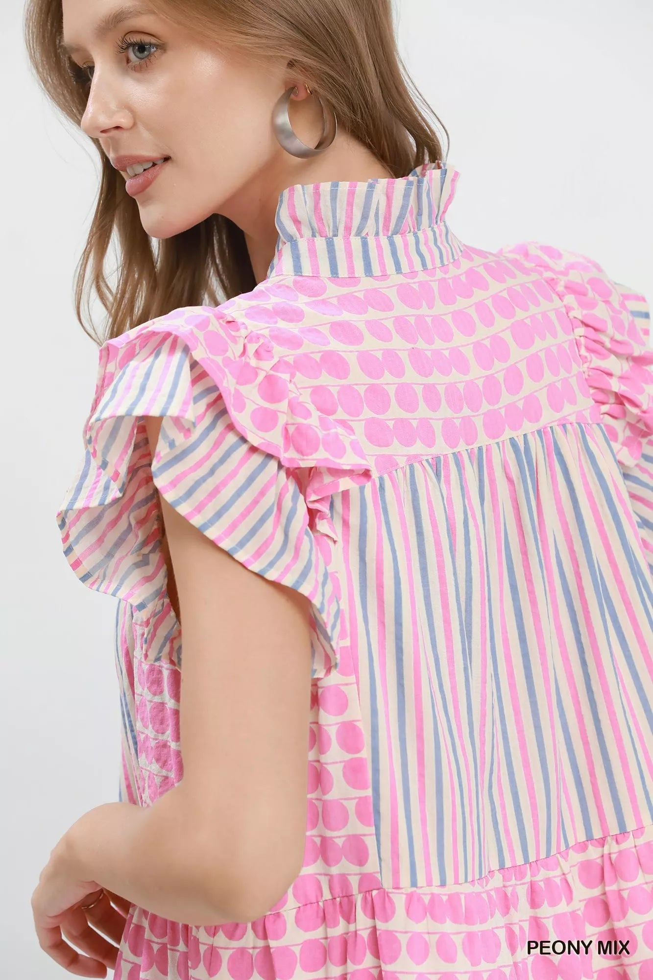 Umgee Mix Patchwork Flutter Sleeve Tiered Dress - PEONY MIX - Bexa Boutique