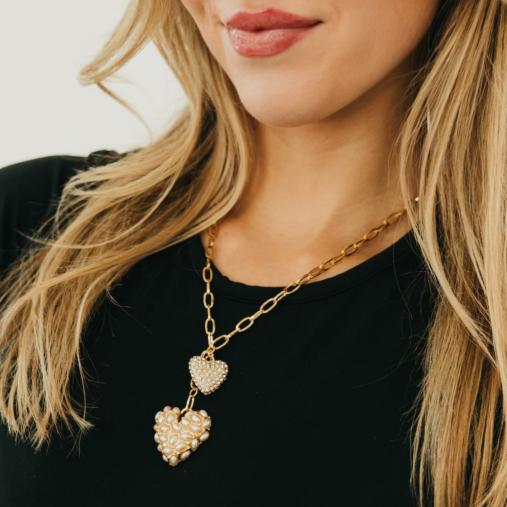 Double Take Pearl Heart Necklace - WATERPROOF - Bexa Boutique