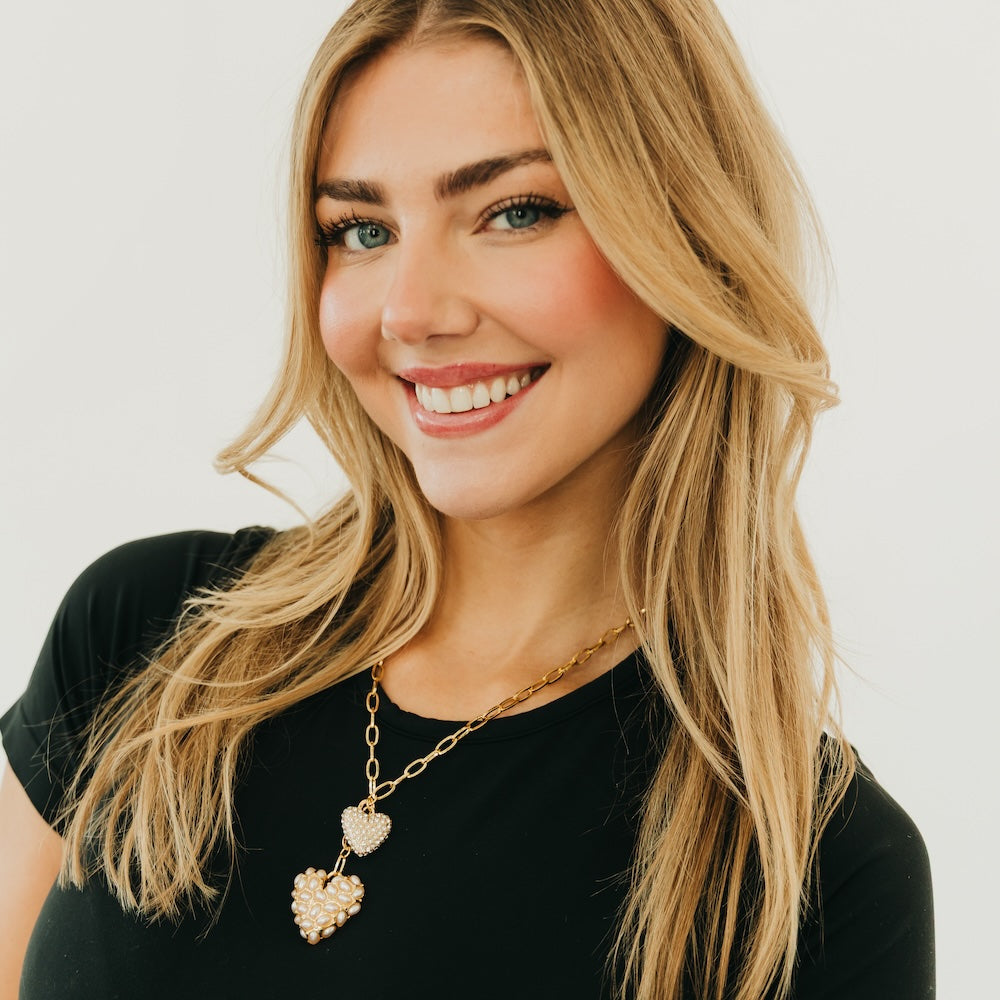 Double Take Pearl Heart Necklace - WATERPROOF - Bexa Boutique