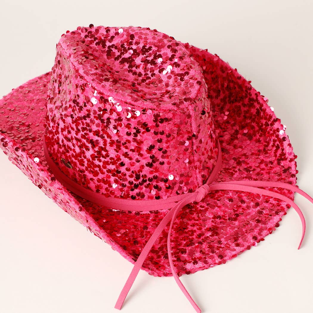 Women's Sequin Mesh Cowboy Hat with Suede String