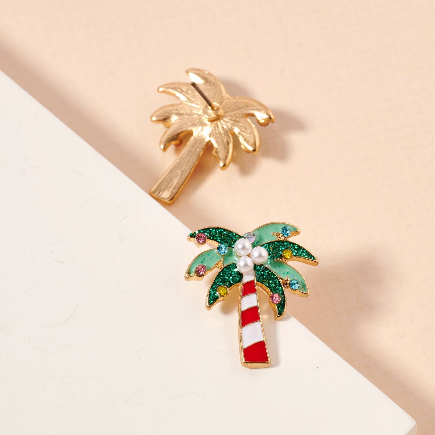 Christmas Candy Cane Palm Tree Enamel Stud Earrings