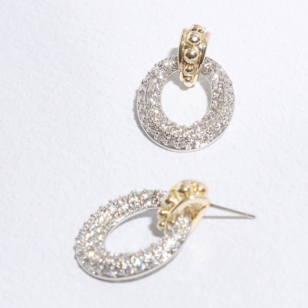 Door Knocker Inspired CZ Two-Toned Post Earrings