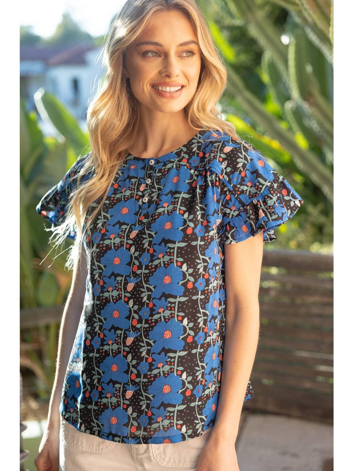 Ruffle Sleeve Floral Printed Top