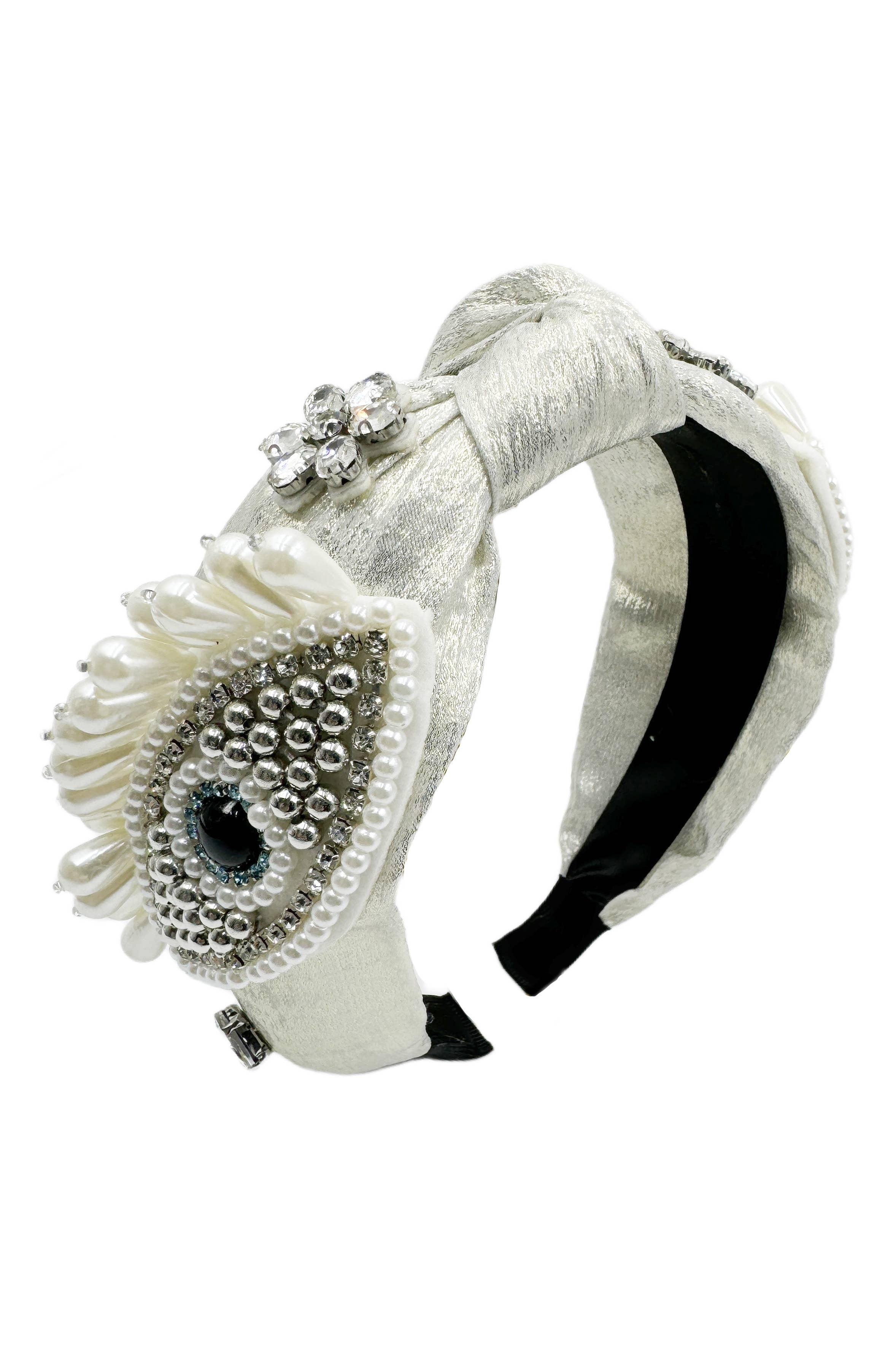 Evil Eye Rhinestone Pearl Knotted Headband L4654