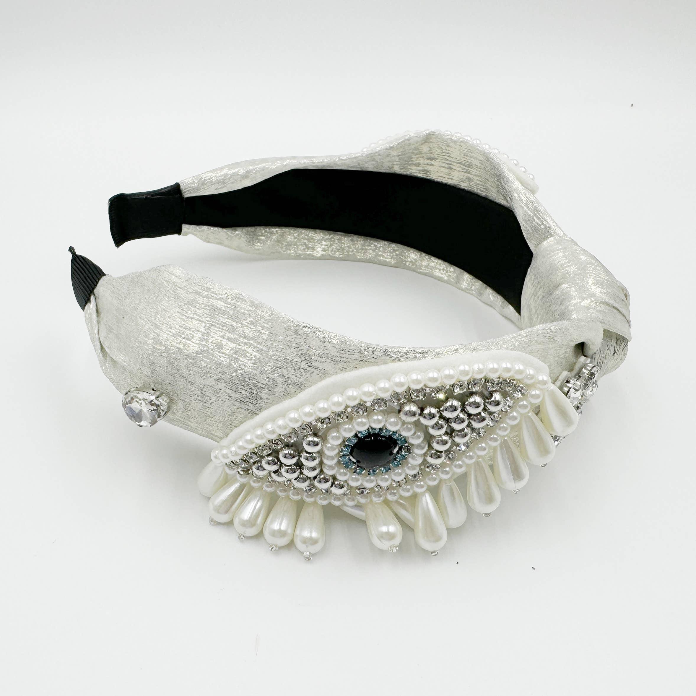 Evil Eye Rhinestone Pearl Knotted Headband L4654