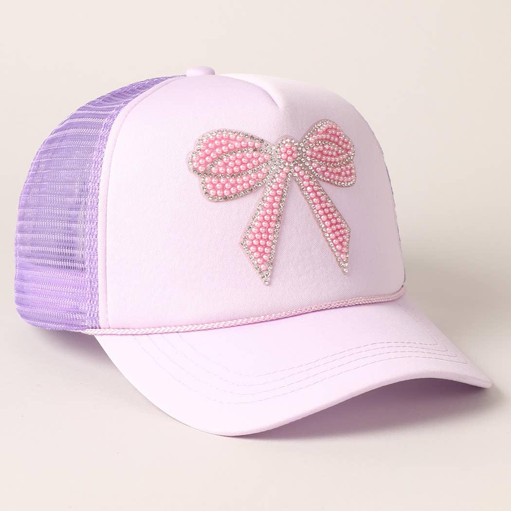 Rhinestone Bow Patch Foam Mesh Back Trucker Hat