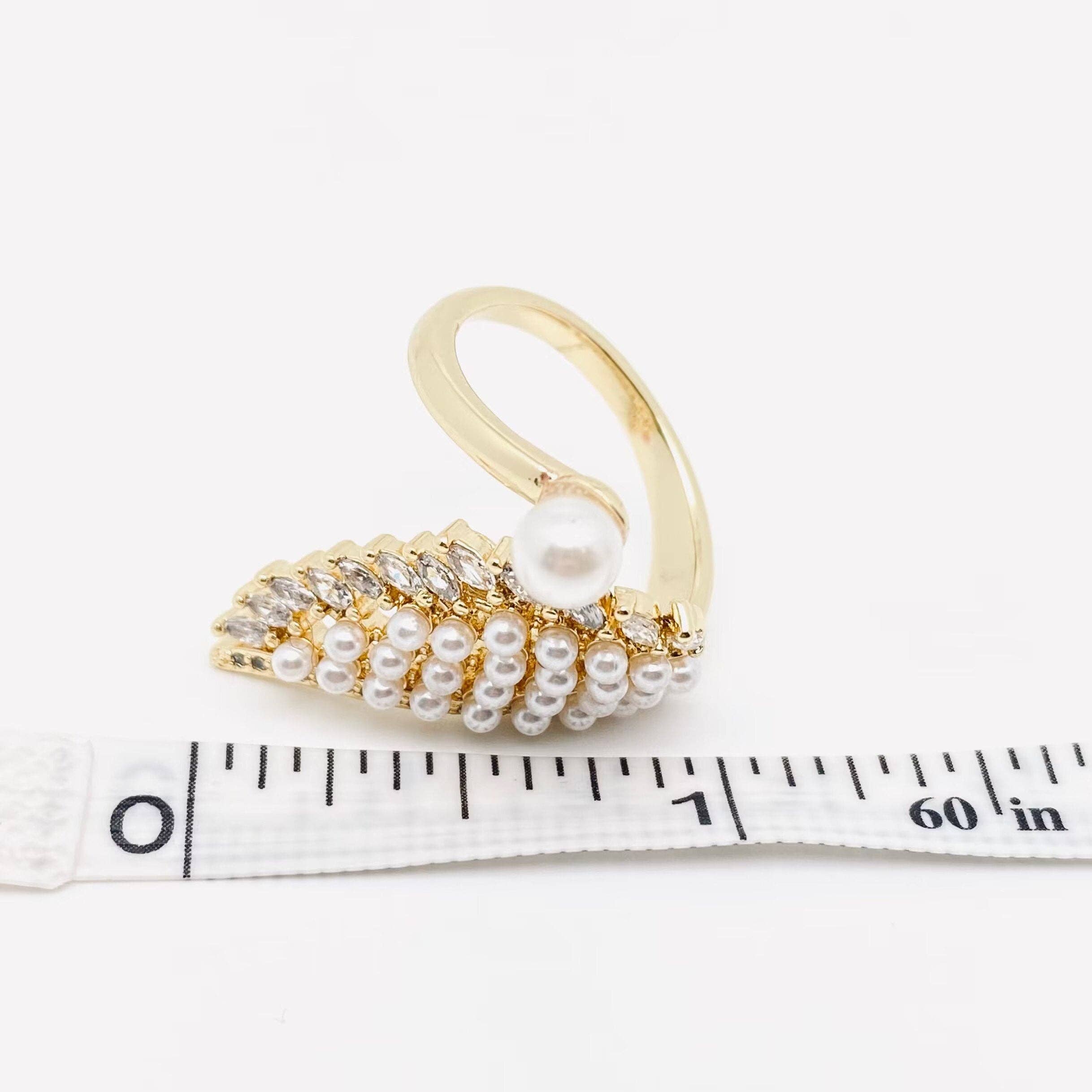 Angel Wings CZ Pearl Adjustable Ring with 18K Gold Plating - Bexa Boutique
