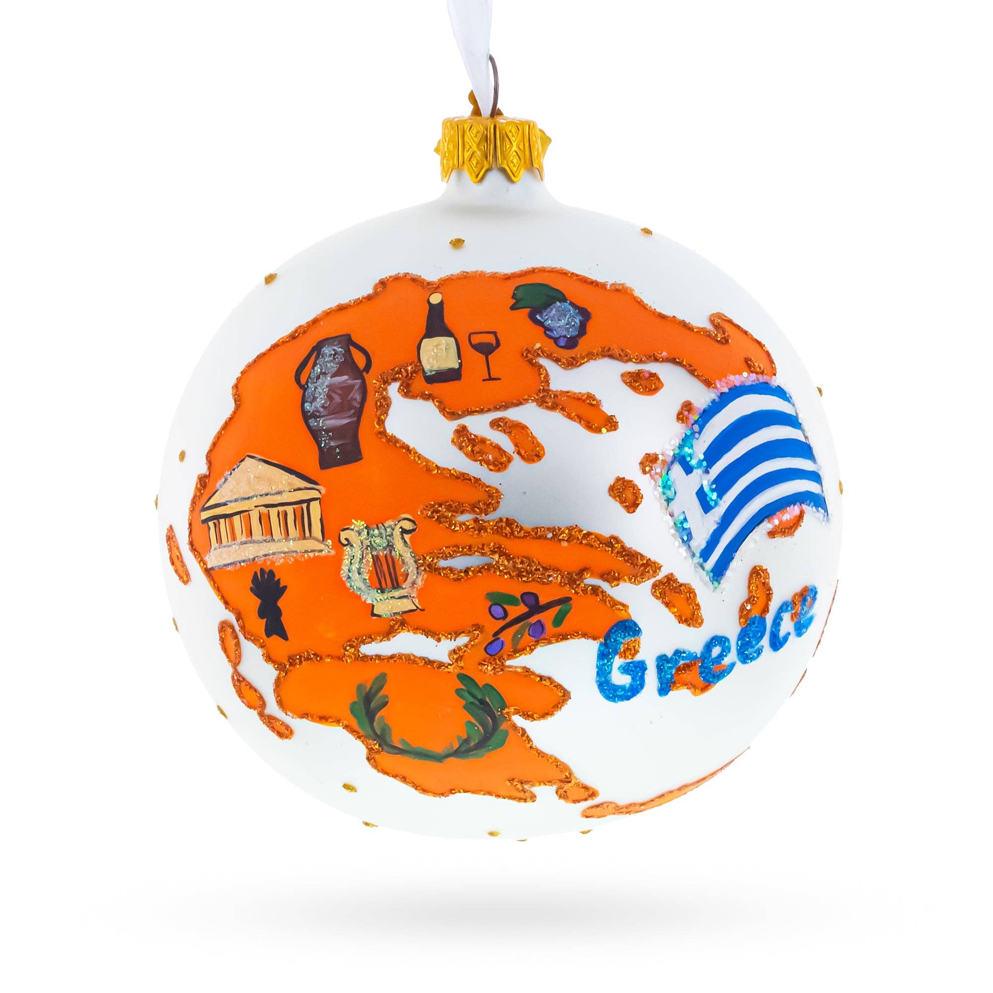 Greece Landmarks and Symbols Glass Ornament
