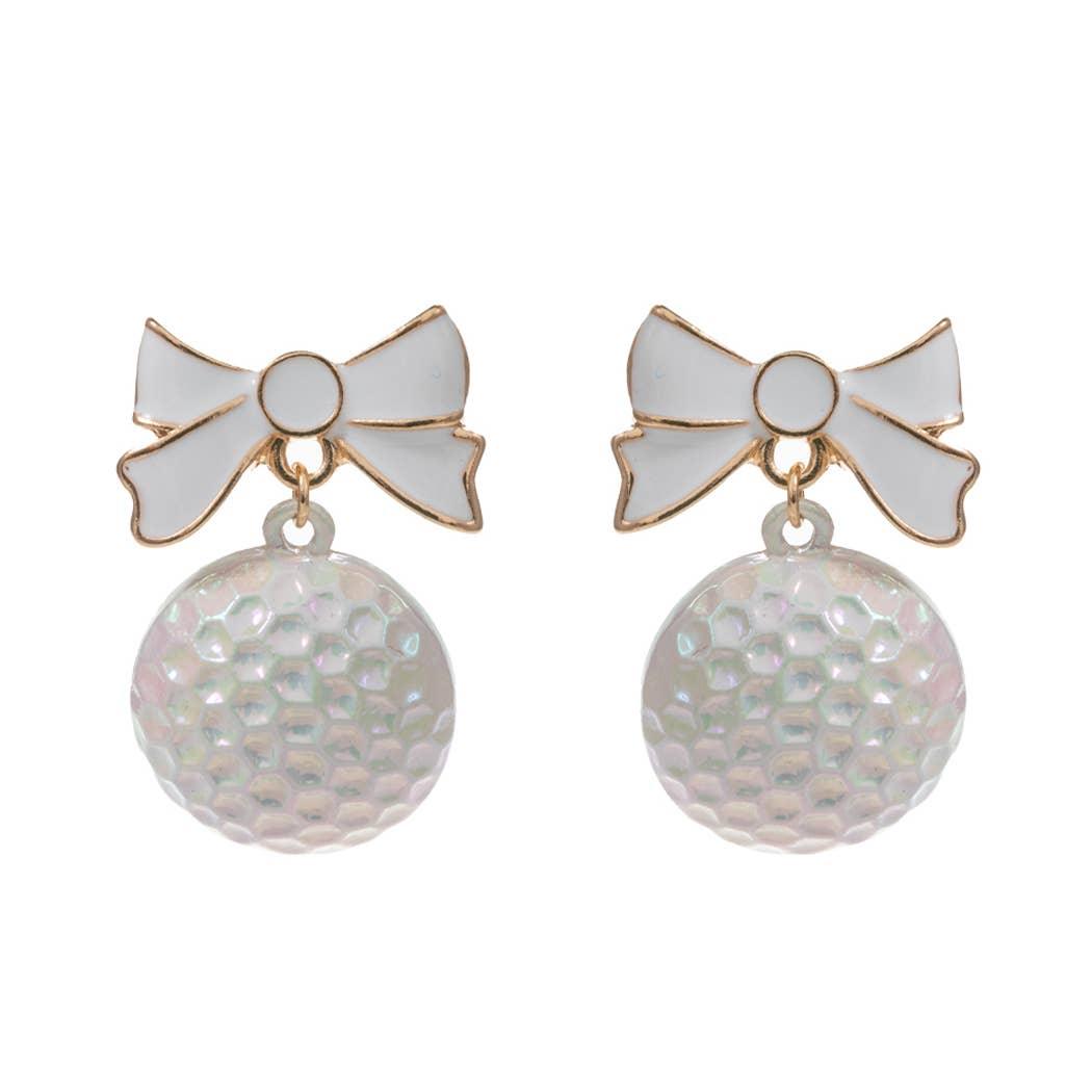 Golf Ball with Bow Post Earrings