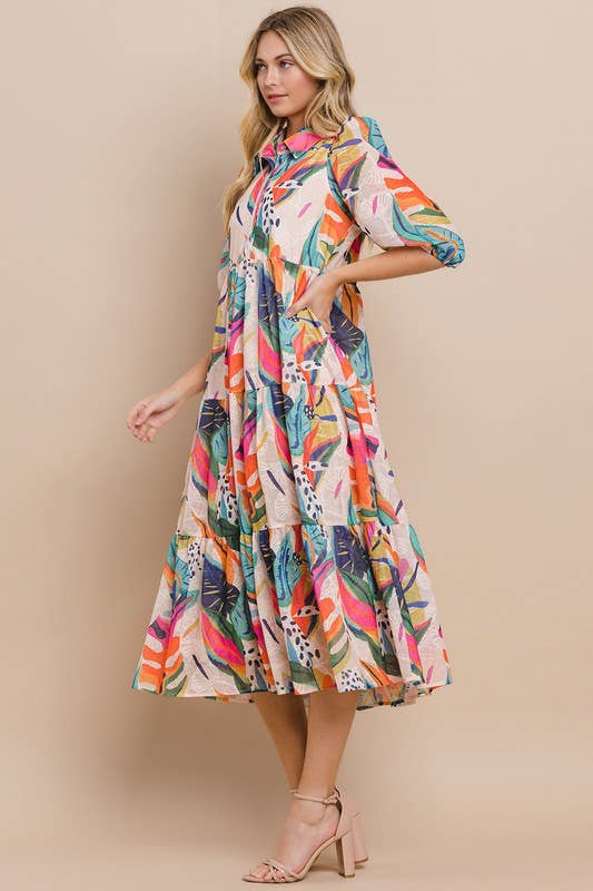 Abstract Printed Button Up Dress