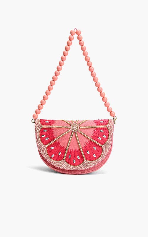 Cresent Pink Lemon Embellished Shoulder Bag