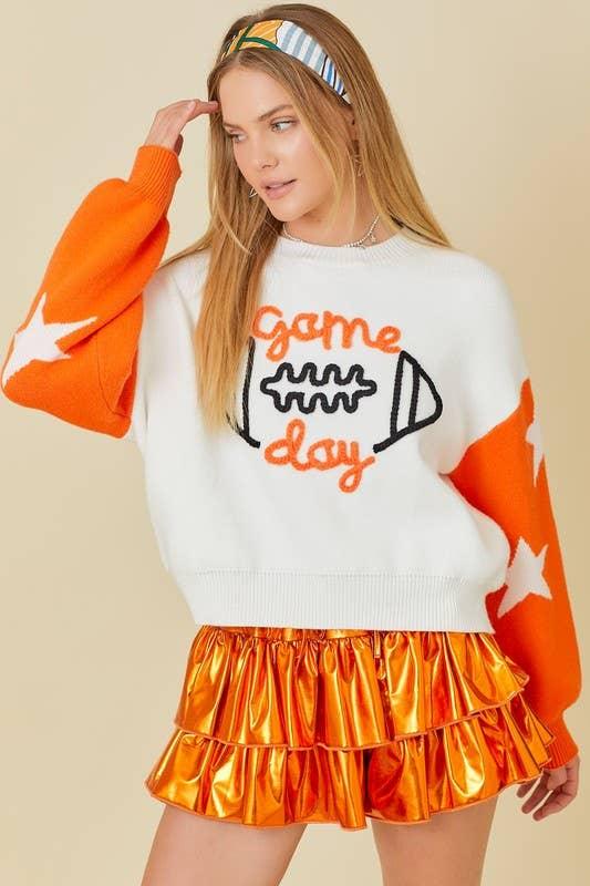 GAME DAY Embroidery Sweater in Orange and Black