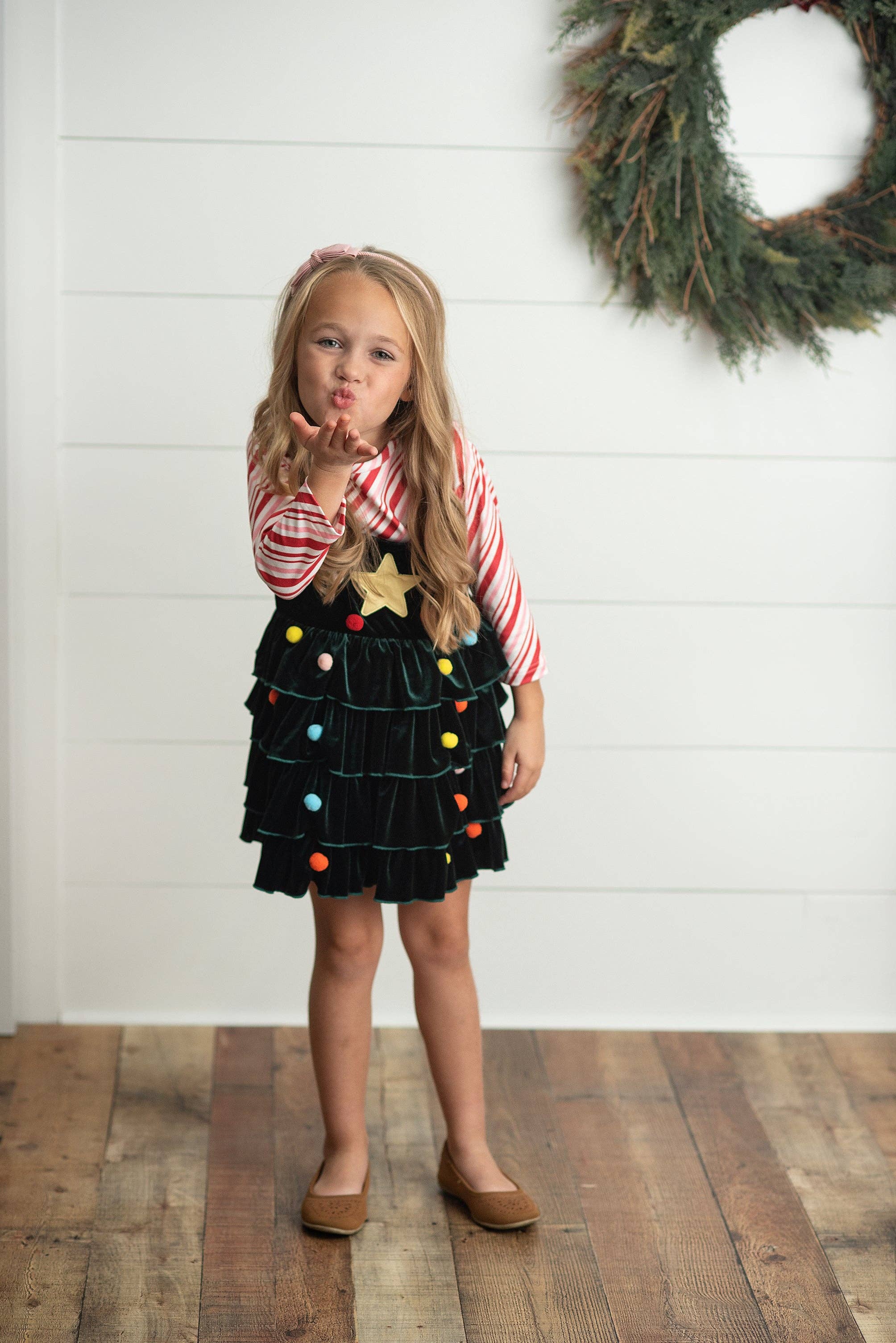 Candy Cane & Velvet Christmas Tree Holiday Dress Set