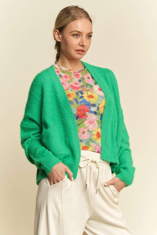 Bright Green Open Front Cardigan