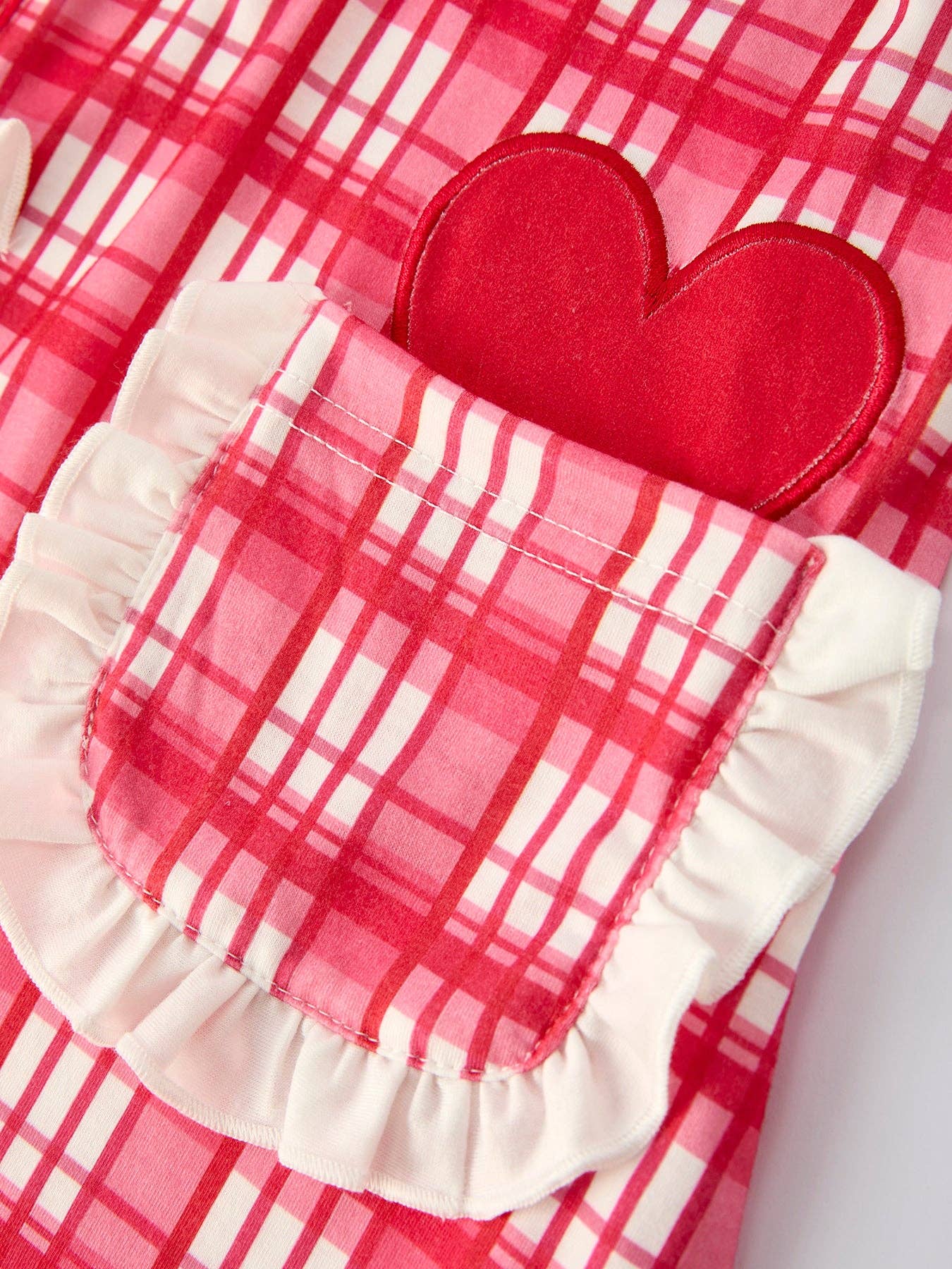Valentine's Day Plaid Pocket Girls Short Sleeves Dress