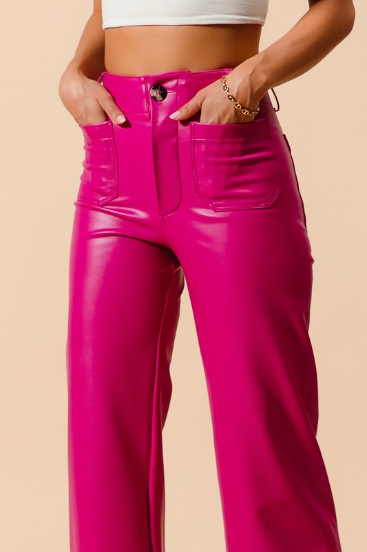 Mid-Rise Hot Pink Faux Leather Pants