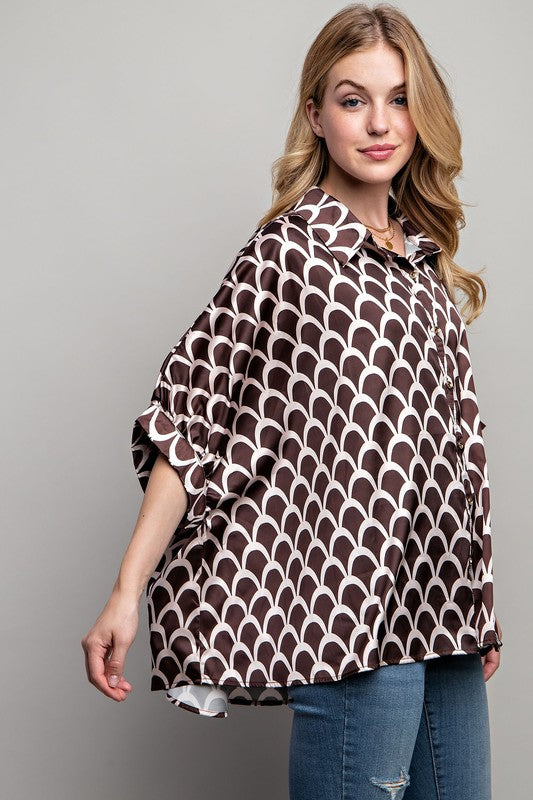 LIGHT SATIN PRINT BUTTON DOWN SHIRT