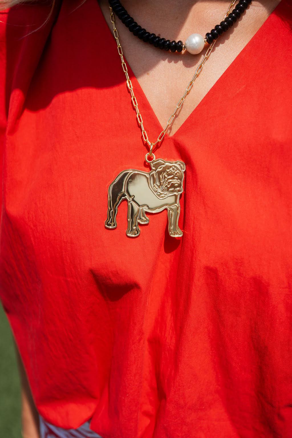 Extra Large Flat Bulldog Charm Necklace - 18k Gold Plated