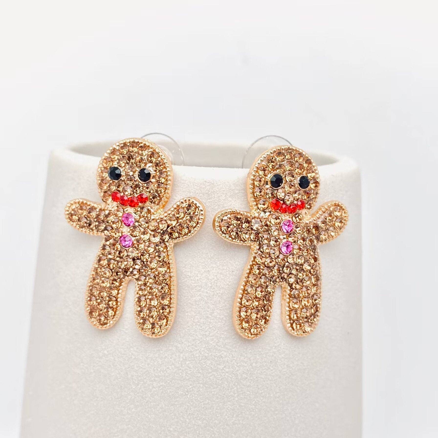 Rhinestone Gingerbread Man Earrings