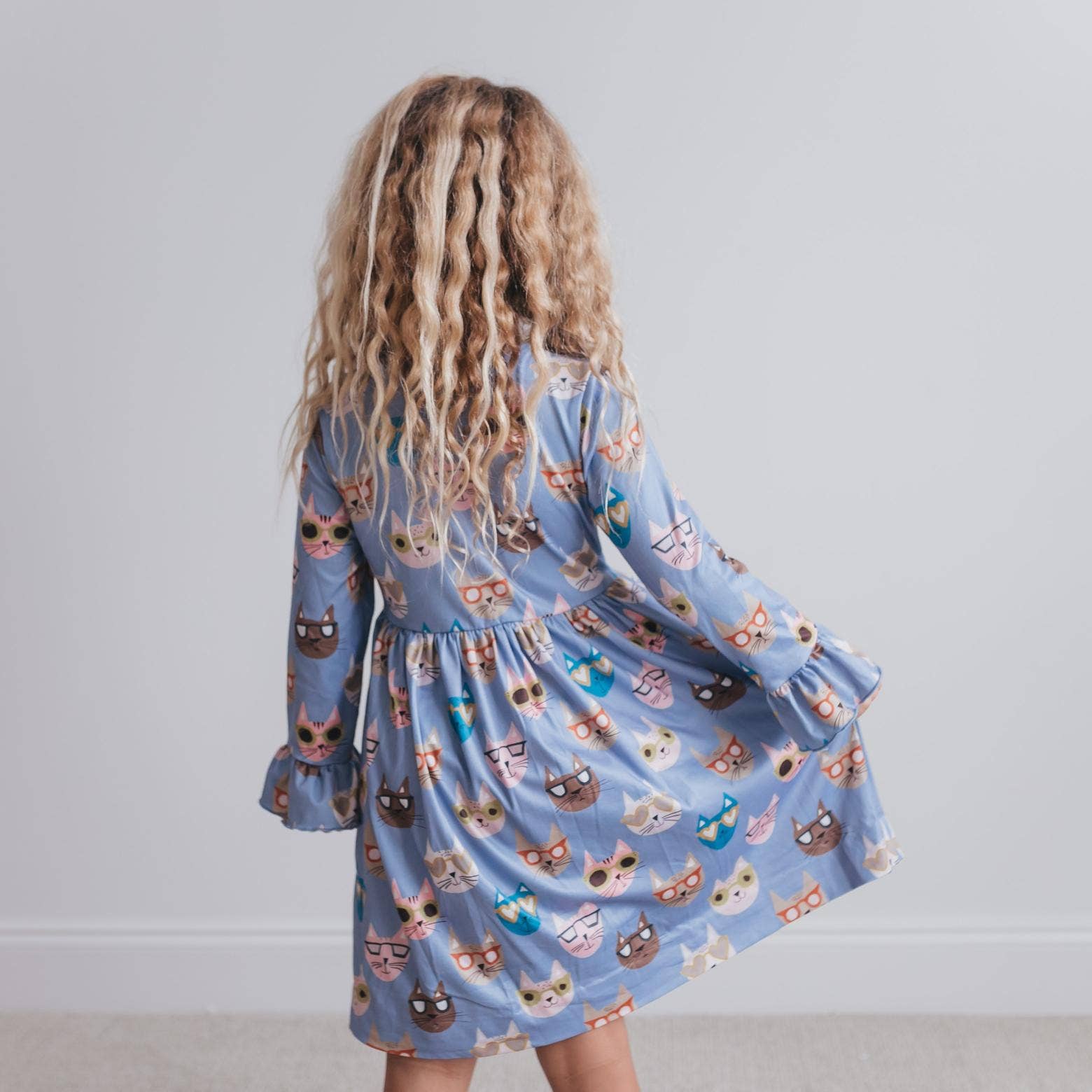 Claire Periwinkle Cool Cat Print Twirl Dress