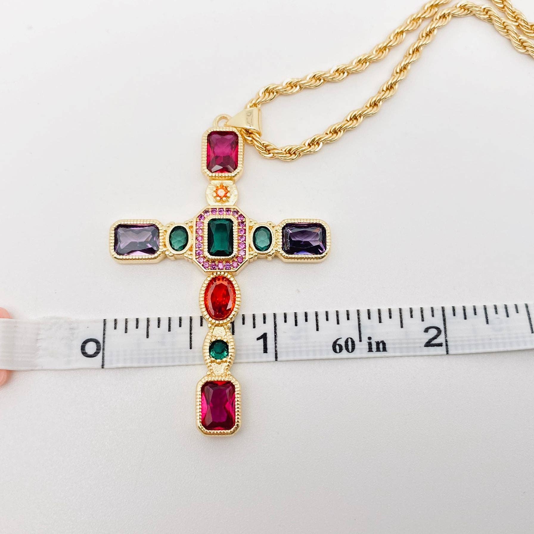 Colored Cubic Zirconia Cross 18KGold Plated Pendant Necklace - Bexa Boutique