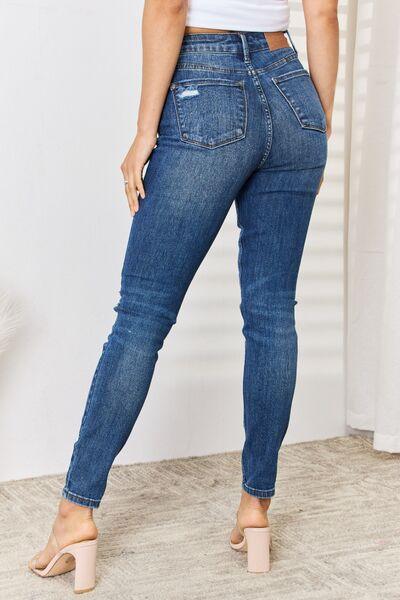 Judy Blue Full Size High Waist Distressed Slim Jeans - Dark - Bexa Boutique