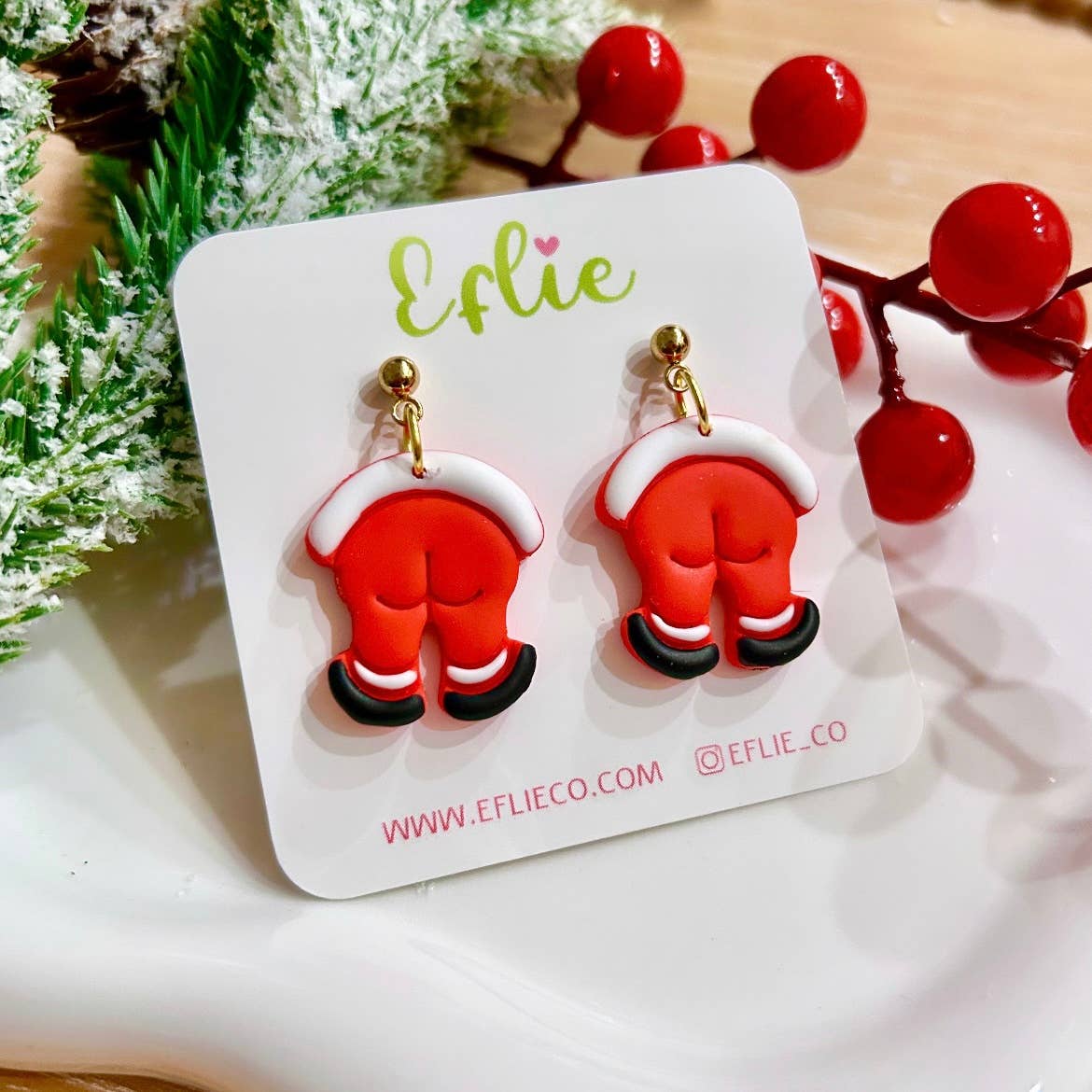 Santa Claus Behind Christmas Funny Earrings Gift Idea Holida