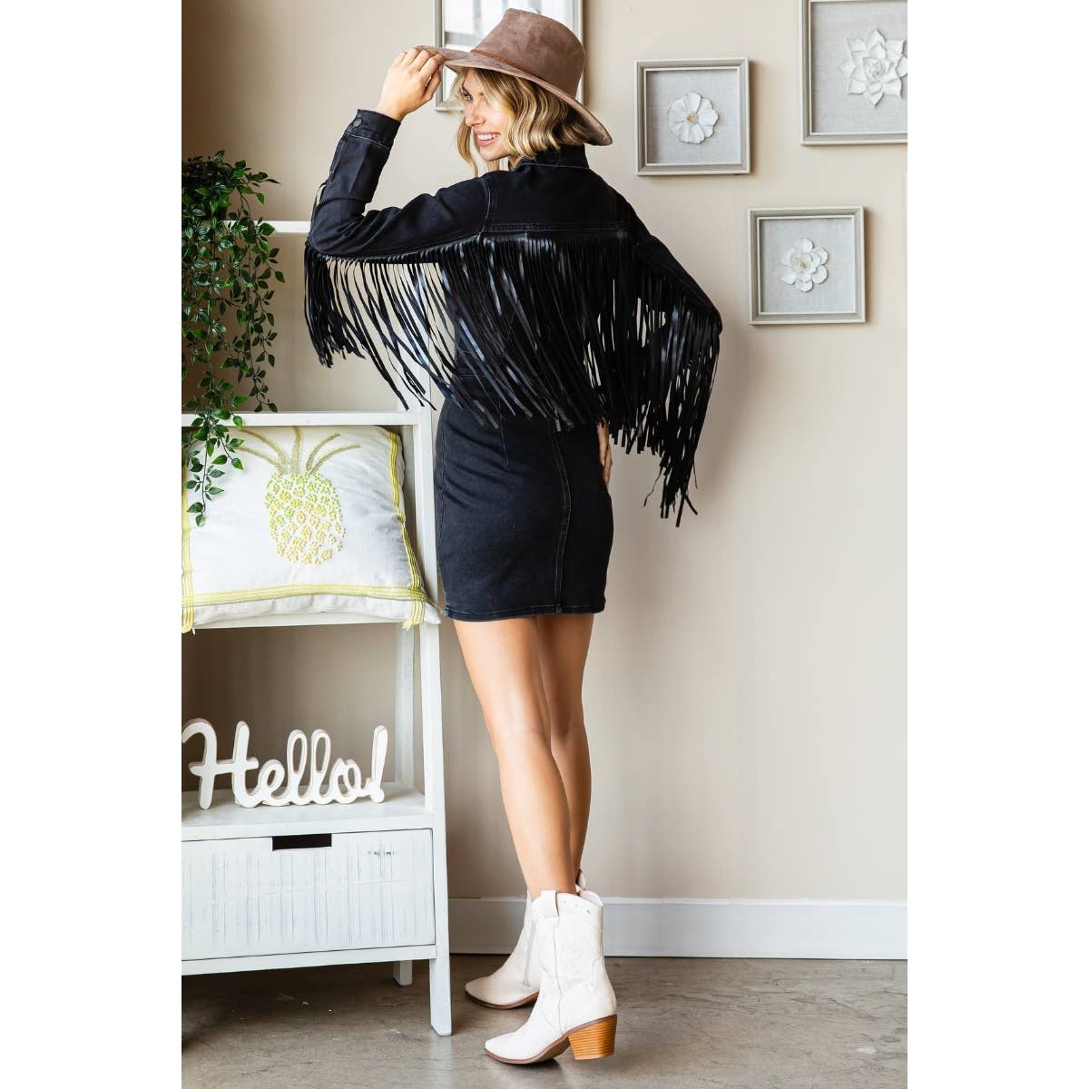 Fringe Western Black Mini Dress S Fringe Western Black Mini Dress S