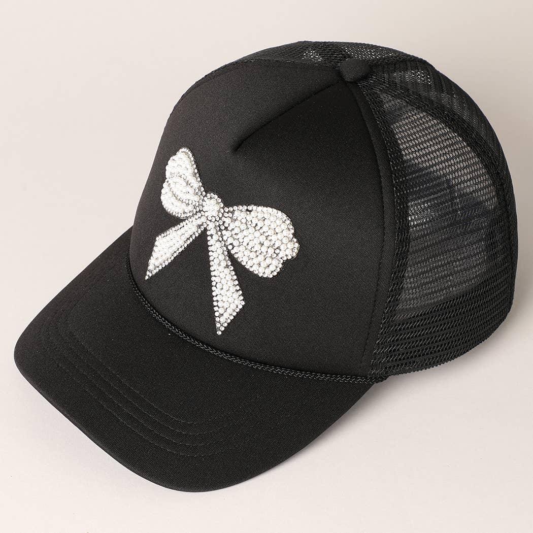 Rhinestone Bow Patch Foam Mesh Back Trucker Hat