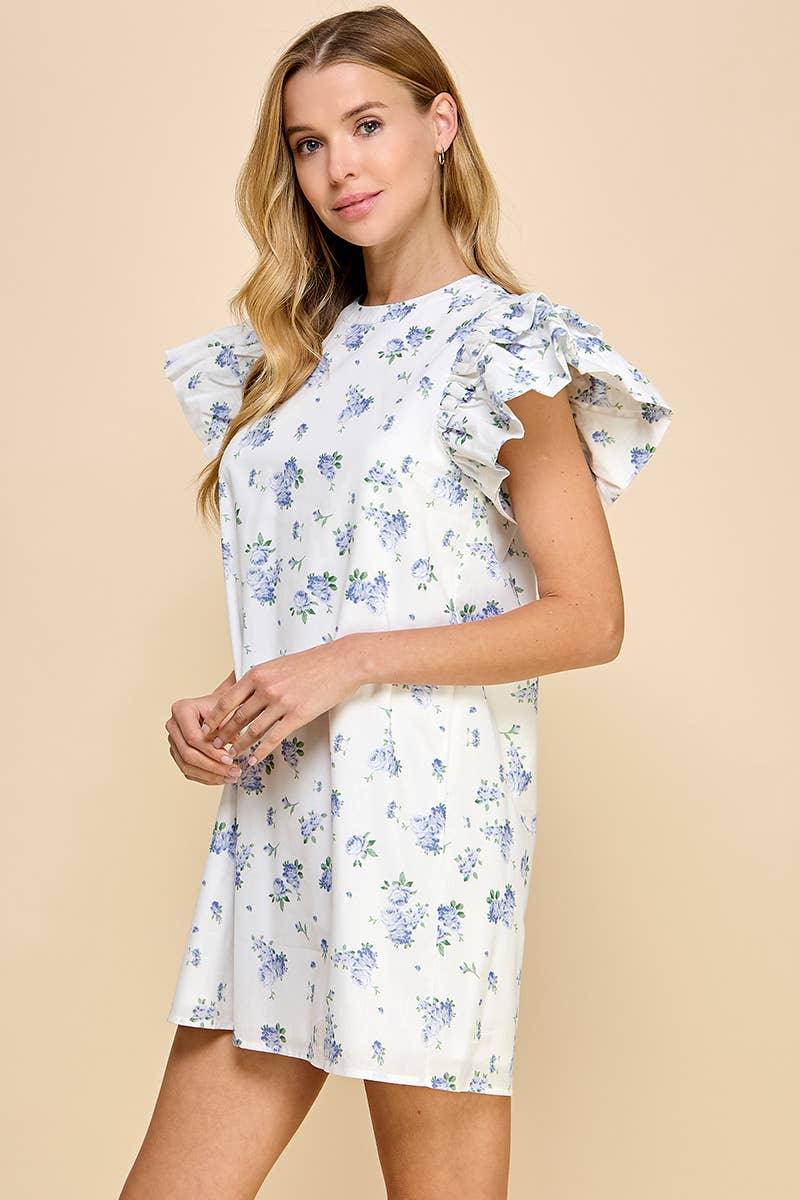 Floral Blue & White Shift Dress