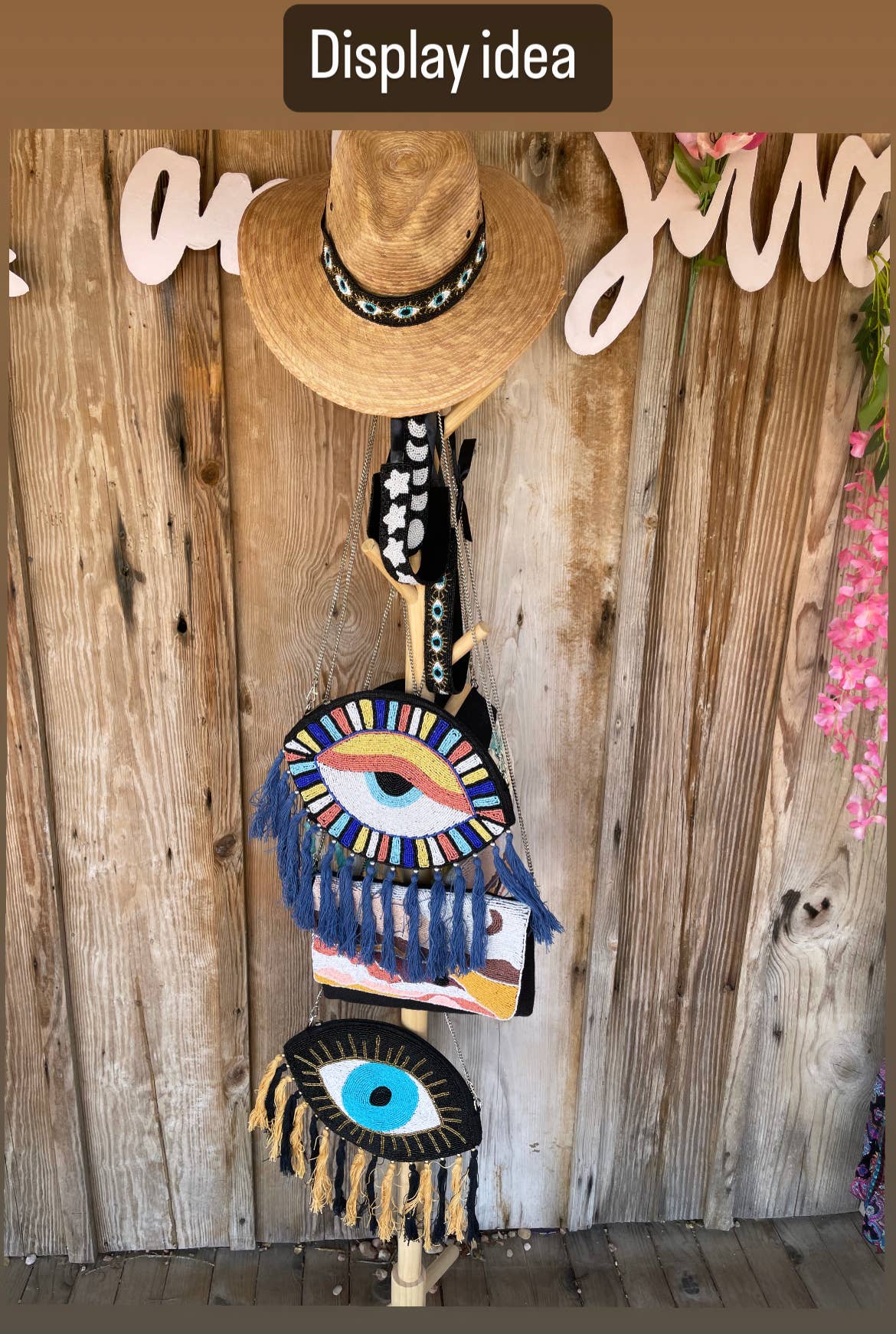 Hand beaded Evil Eye hat band 1.5” wide