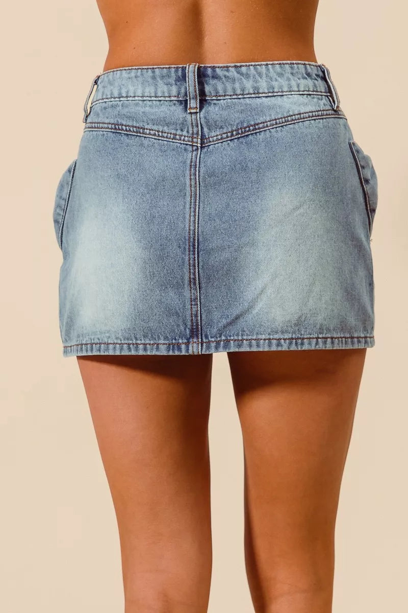 SO ME Bow Knot Pocket Denim Mini Skirt - DENIM - Bexa Boutique